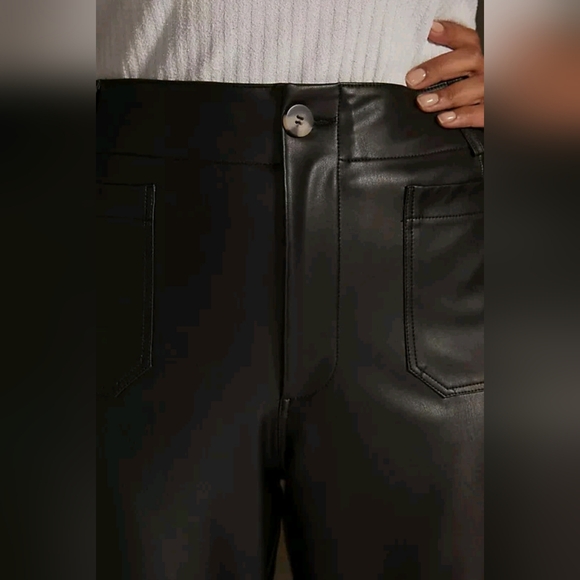 Anthropologie Maeve The Colette Cropped Wide-Leg Faux Leather Pants Bkack Sz 22 - Picture 4 of 16